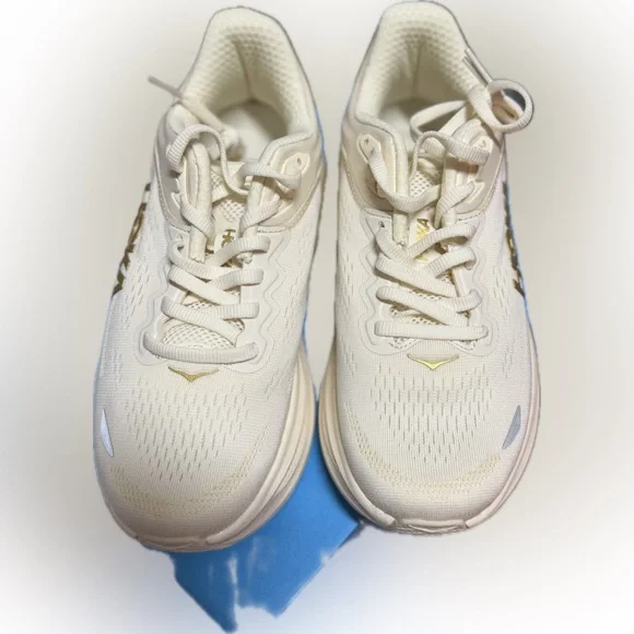 Hoka Women's Cream and Gold Bondi 9 Athletic Shoes - Picture 4 of 9
